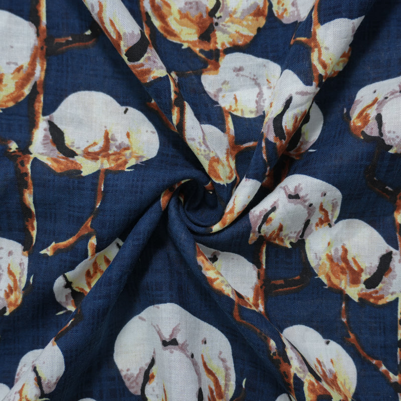 Blue-White-Multi Cotton Cotton Printed Voile Woven Fabric