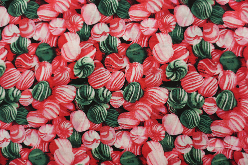 Red-Green-Multi Cotton Abstract Printed Voile Woven Fabric
