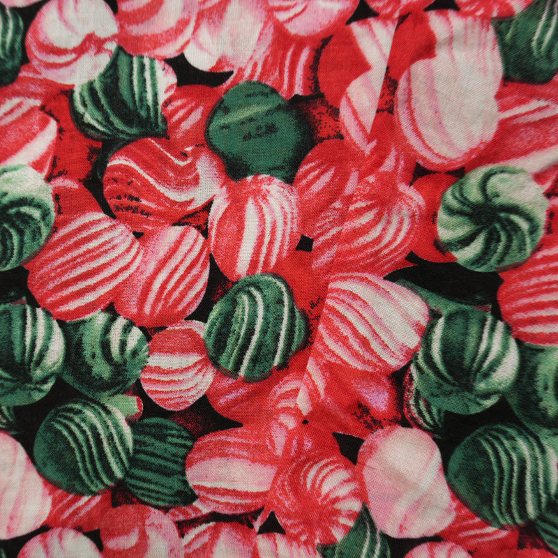 Red-Green-Multi Cotton Abstract Printed Voile Woven Fabric