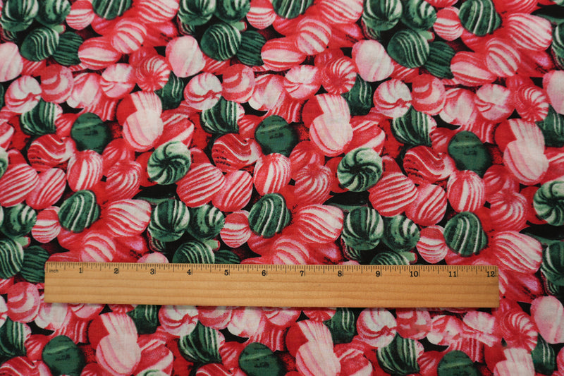 Red-Green-Multi Cotton Abstract Printed Voile Woven Fabric