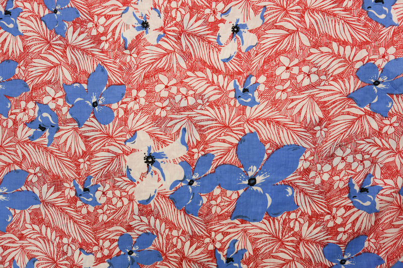Red-White-Multi Cotton Floral Printed Voile Woven Fabric