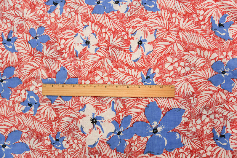 Red-White-Multi Cotton Floral Printed Voile Woven Fabric