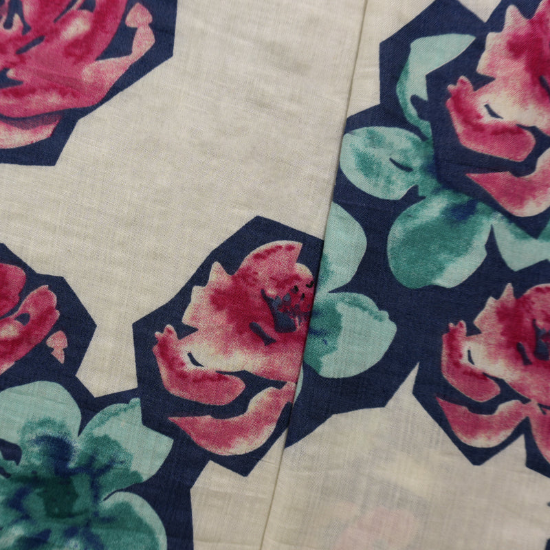 Ivory-Blue-Multi Cotton Floral Printed Voile Woven Fabric