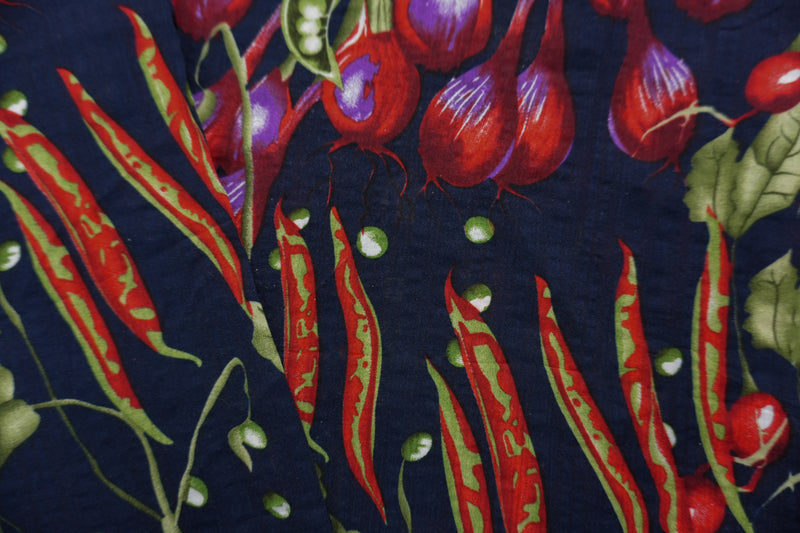 Blue-Red-Multi Cotton Pea and Beets Printed Voile Woven Fabric