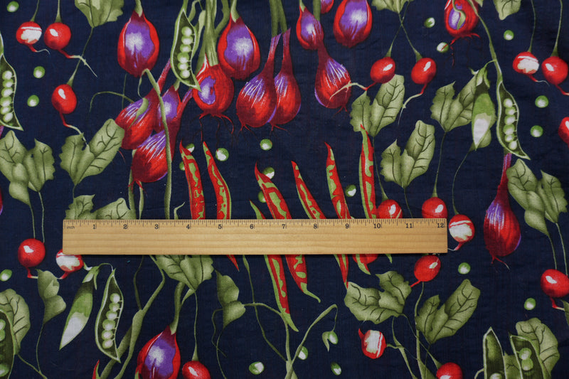 Blue-Red-Multi Cotton Pea and Beets Printed Voile Woven Fabric