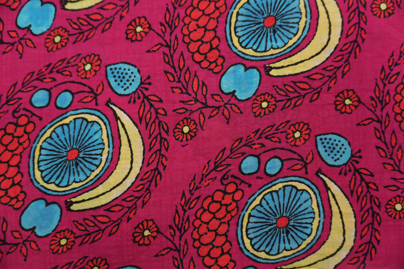 Pink-Red-Multi Cotton Floral Printed Voile Woven Fabric