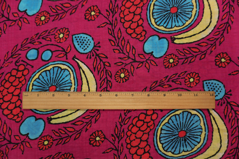 Pink-Red-Multi Cotton Floral Printed Voile Woven Fabric