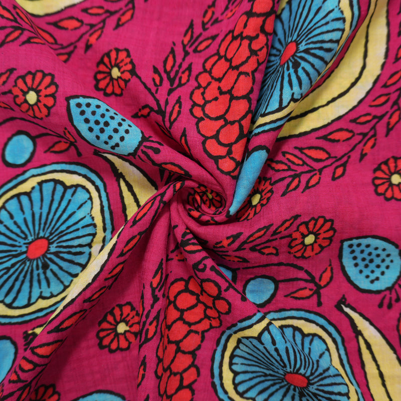 Pink-Red-Multi Cotton Floral Printed Voile Woven Fabric