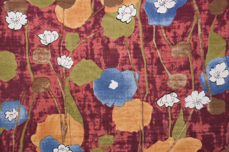 Red-Blue-Multi Cotton Floral Printed Voile Woven Fabric