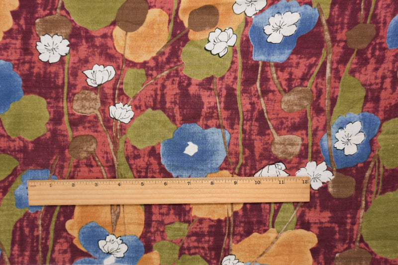 Red-Blue-Multi Cotton Floral Printed Voile Woven Fabric