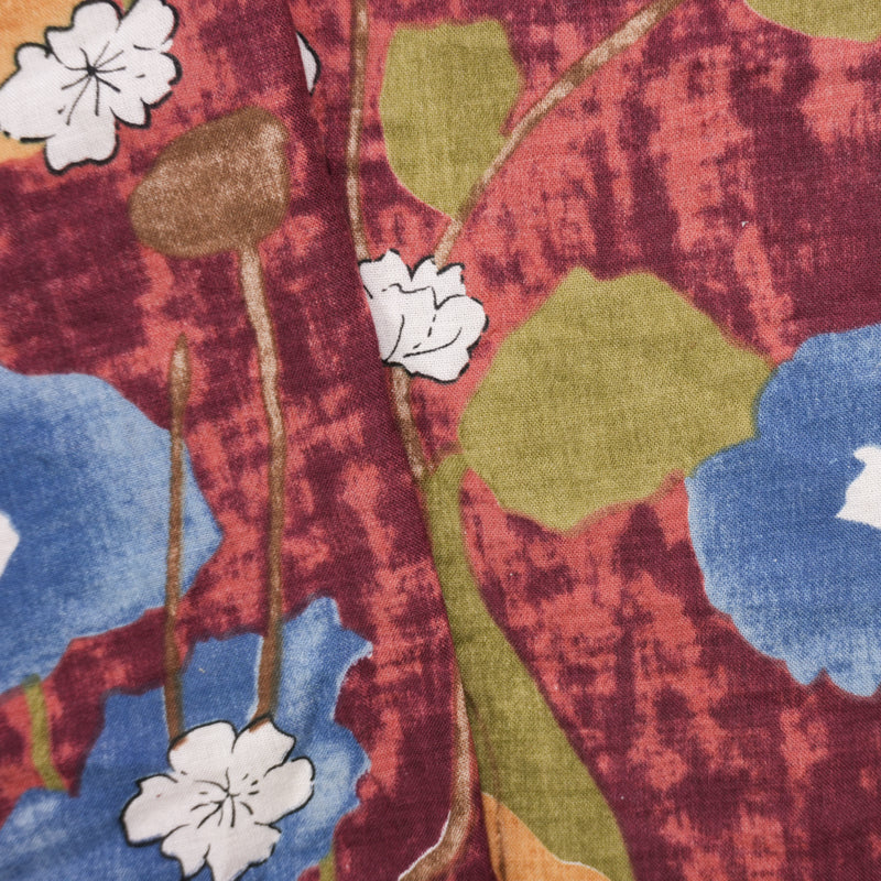 Red-Blue-Multi Cotton Floral Printed Voile Woven Fabric