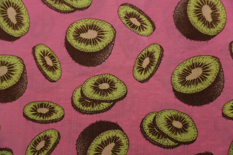 Pink-Green-Multi Cotton Kiwi Printed Voile Woven Fabric
