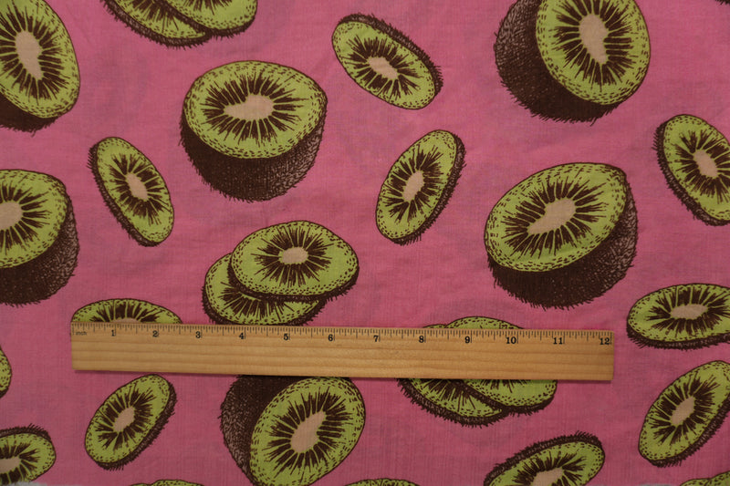 Pink-Green-Multi Cotton Kiwi Printed Voile Woven Fabric