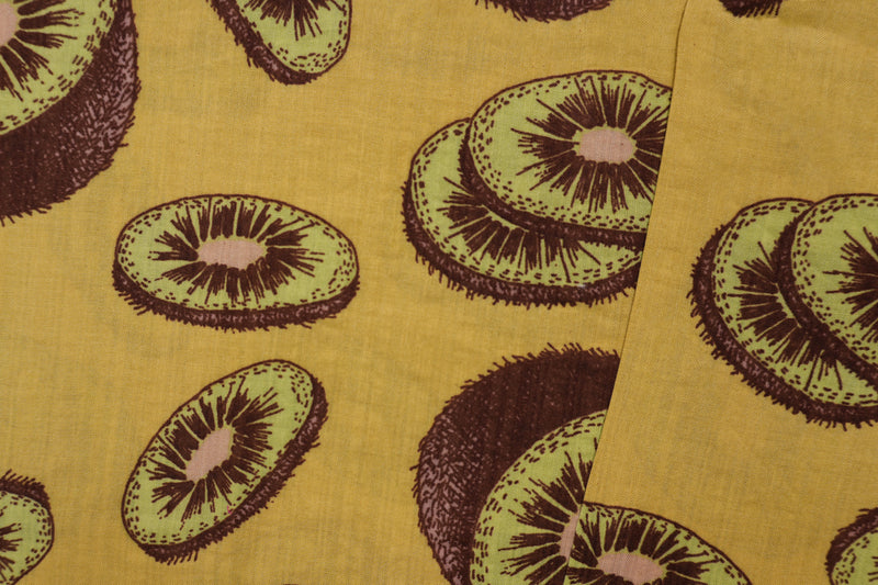 Yellow-Green-Multi Cotton Kiwi Printed Voile Woven Fabric
