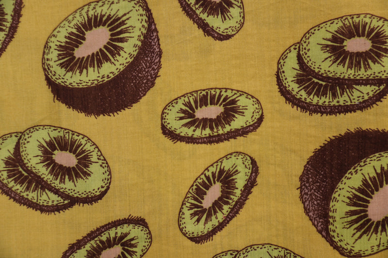 Yellow-Green-Multi Cotton Kiwi Printed Voile Woven Fabric