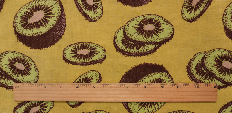 Yellow-Green-Multi Cotton Kiwi Printed Voile Woven Fabric