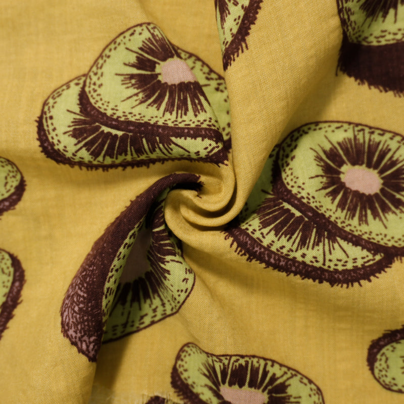 Yellow-Green-Multi Cotton Kiwi Printed Voile Woven Fabric