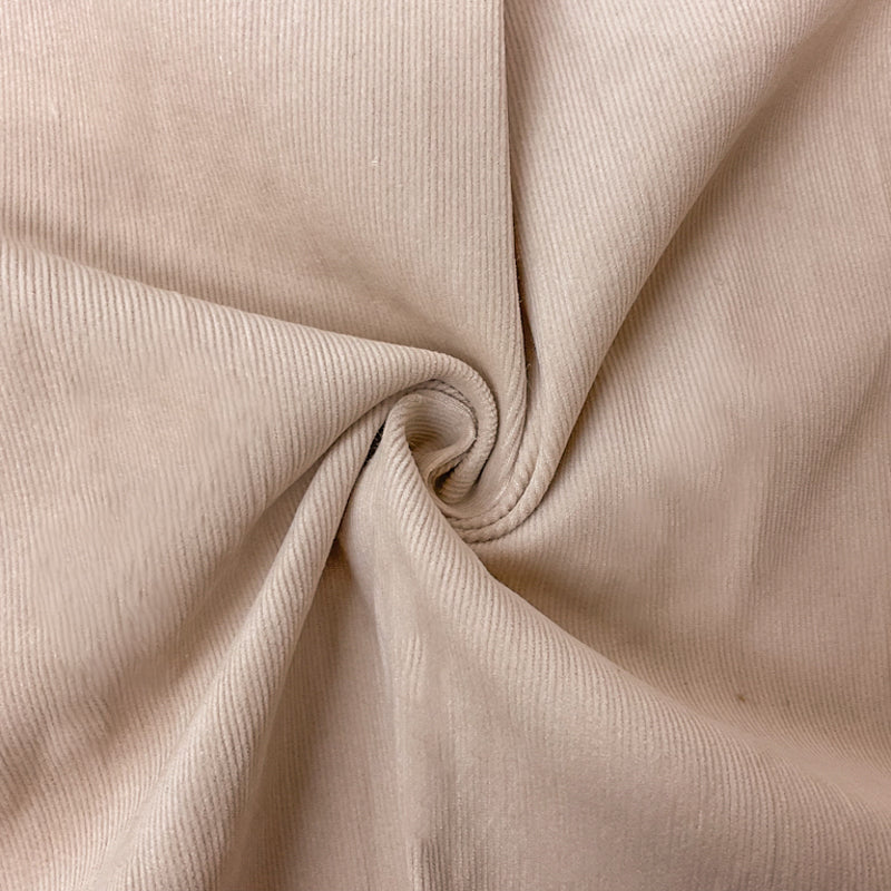 Beige Cotton Spandex Stretch Solid Pinwale Corduroy Woven Fabric