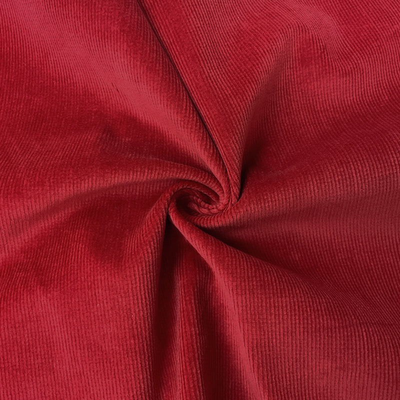 Red Cotton Spandex Stretch Solid Pinwale Corduroy Woven Fabric