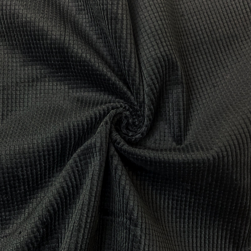 Black Cotton Spandex Stretch Check Corduroy Woven Fabric