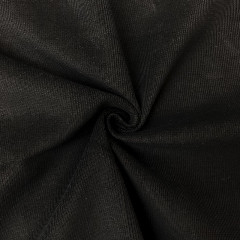 Black Cotton Spandex Stretch Solid Pinwale Corduroy Woven Fabric