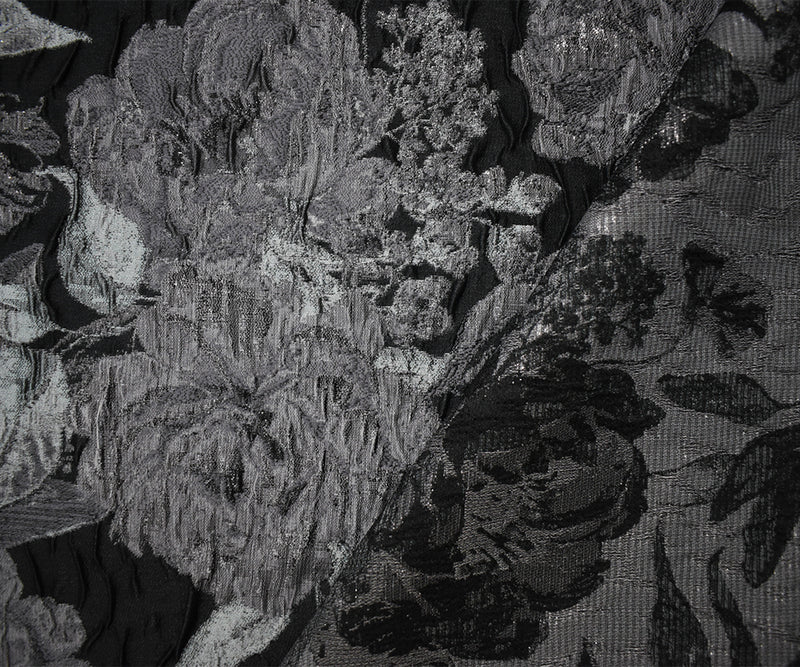 Black-Gray Floral Jacquard Matelasse Brocade Woven Fabric