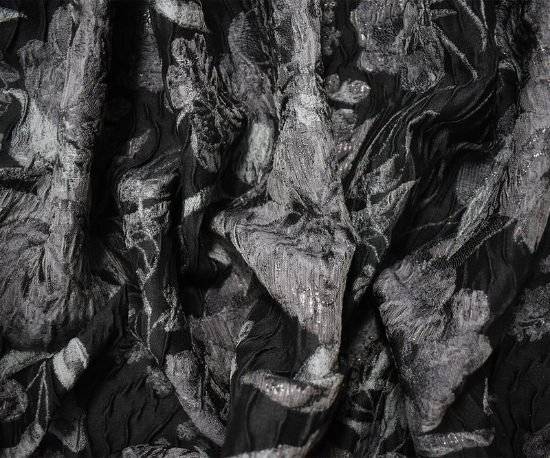 Black-Gray Floral Jacquard Matelasse Brocade Woven Fabric