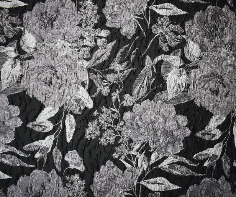 Black-Gray Floral Jacquard Matelasse Brocade Woven Fabric