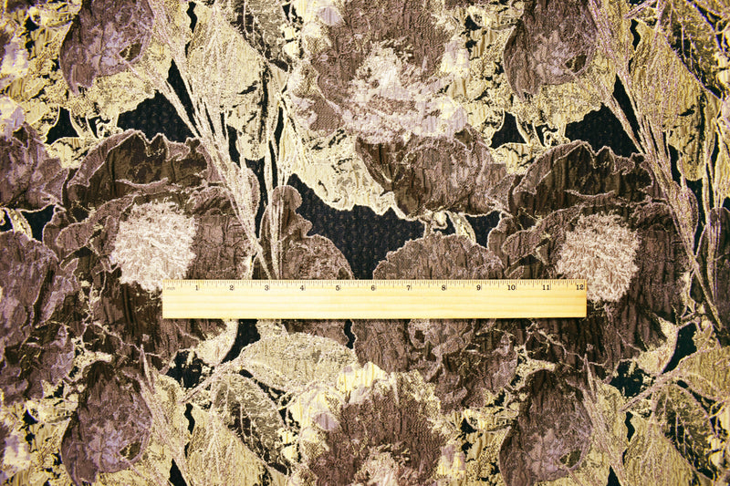 Brown-Rose Gold Floral Jacquard Matelasse Brocade Woven Fabric