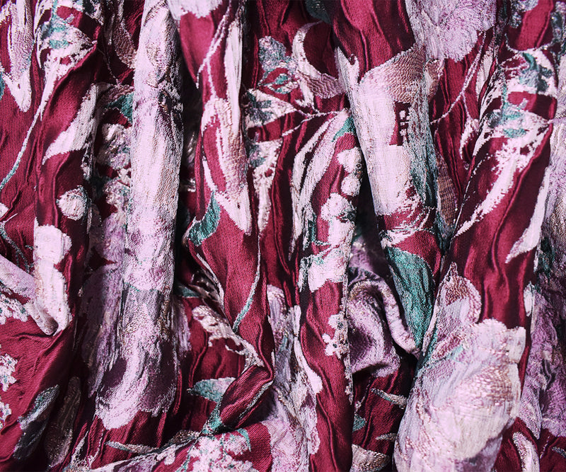 Deep Red Floral Jacquard Matelasse Brocade Woven Fabric