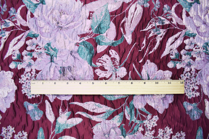 Deep Red Floral Jacquard Matelasse Brocade Woven Fabric