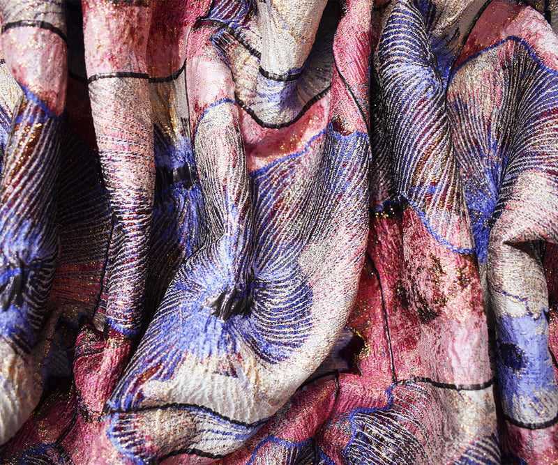 Pink-Multi Floral Tile Jacquard Matelasse Brocade Woven Fabric