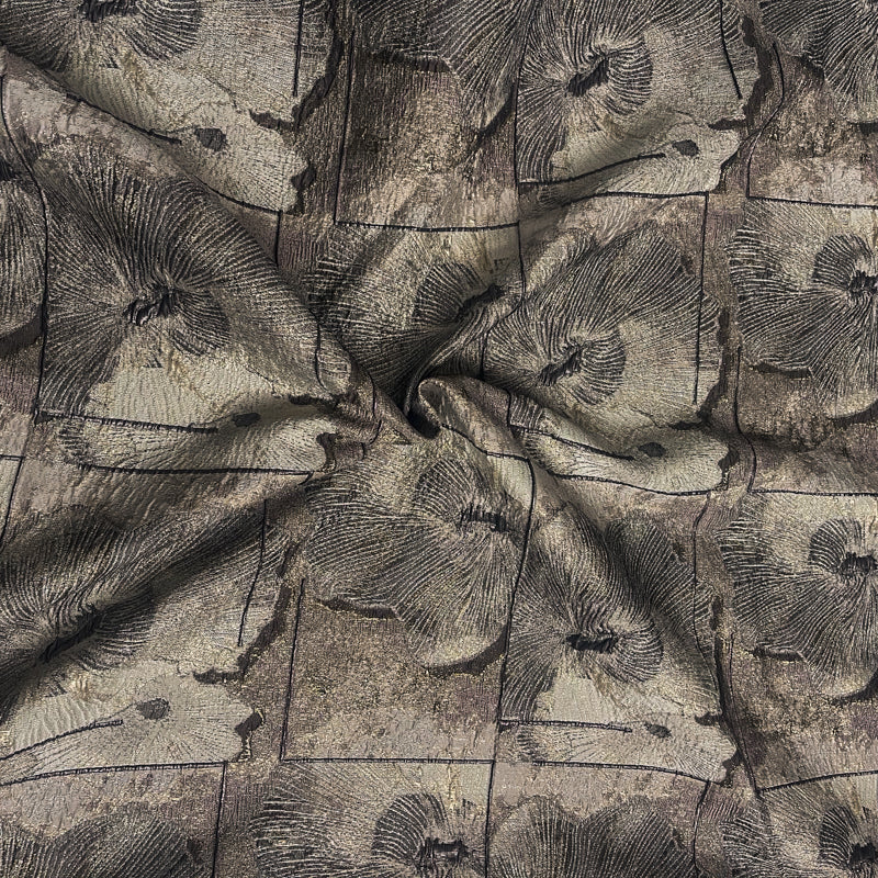 Brown-Gold Floral Tile Jacquard Matelasse Brocade Woven Fabric