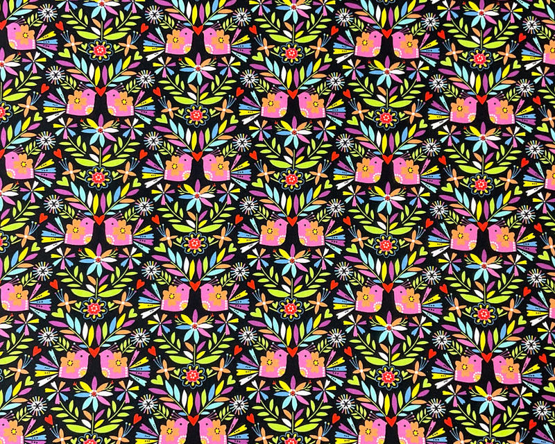 Black Cotton Dashwood Studio Floral Bird Quilting Woven Fabric
