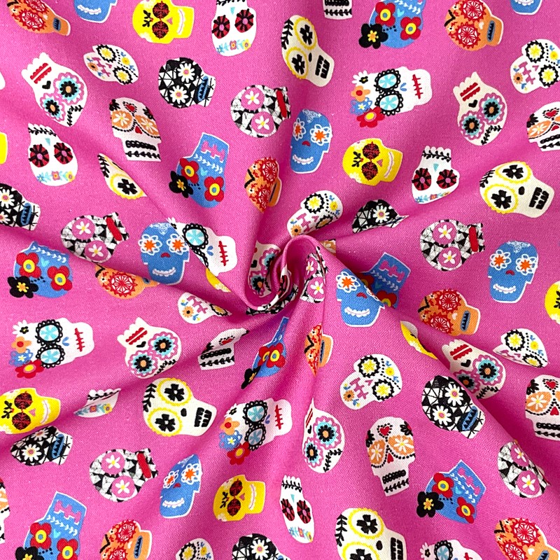 Pink Cotton Dashwood Studio Skull Printed Quilting Woven Fabric