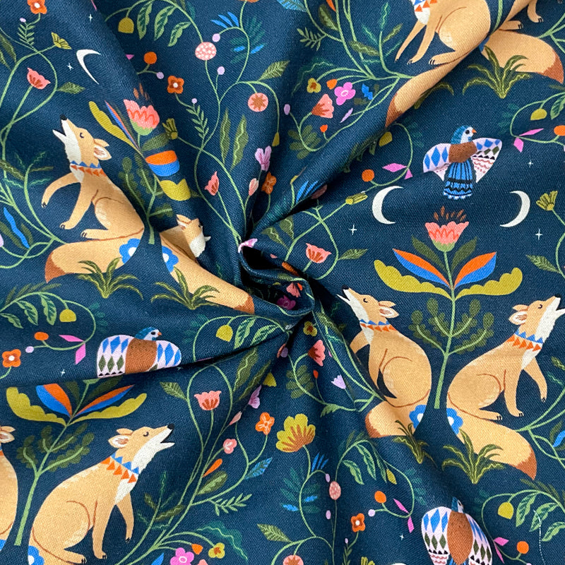 Blue Cotton Dashwood Studio Fox Floral Quilting Woven Fabric