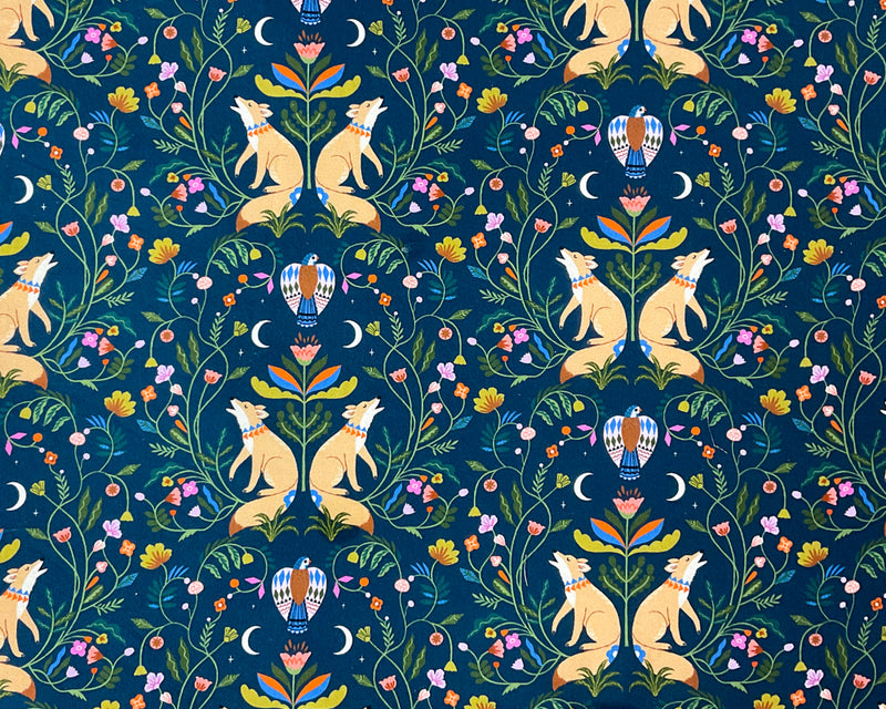 Blue Cotton Dashwood Studio Fox Floral Quilting Woven Fabric