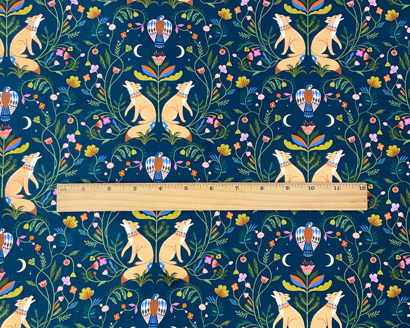 Blue Cotton Dashwood Studio Fox Floral Quilting Woven Fabric