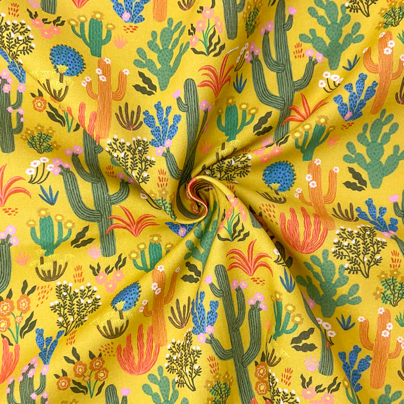 Yellow Cotton Dashwood Studio Cactus Print Quilting Woven Fabric