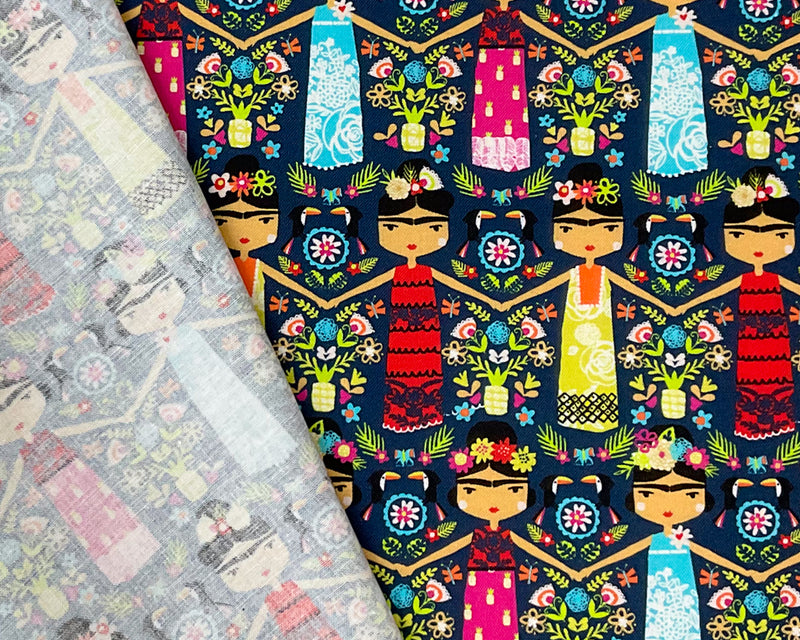 Blue Cotton Dashwood Studio Fiesta Dolls Quilting Woven Fabric