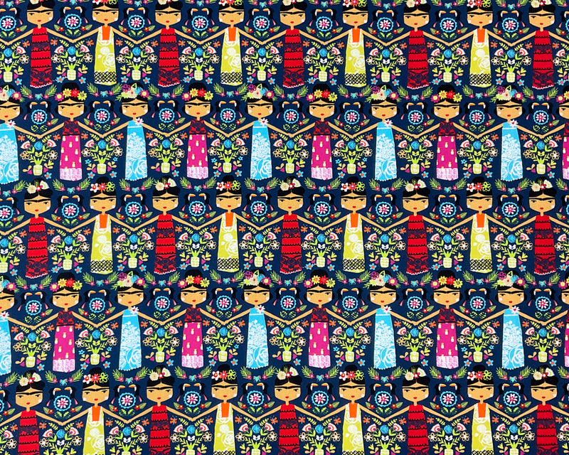 Blue Cotton Dashwood Studio Fiesta Dolls Quilting Woven Fabric