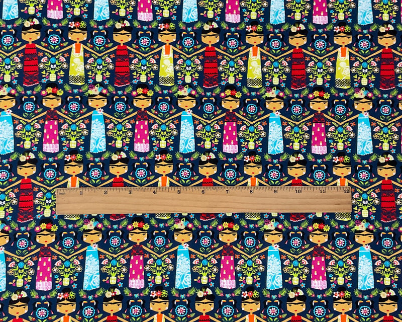 Blue Cotton Dashwood Studio Fiesta Dolls Quilting Woven Fabric