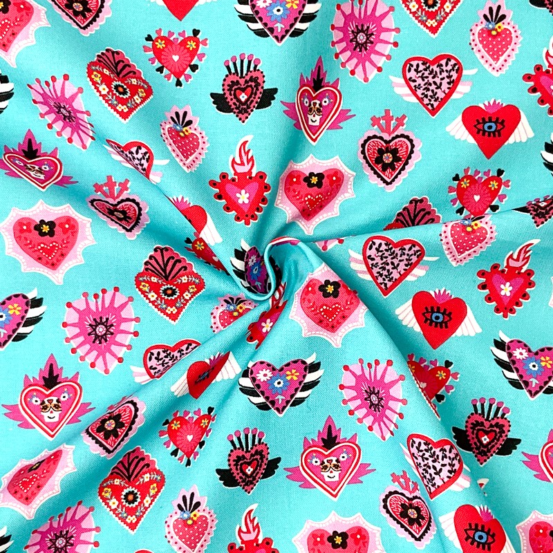 Blue Cotton Dashwood Studio Heart Printed Quilting Woven Fabric