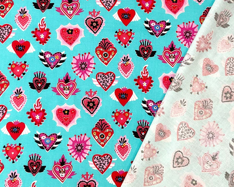 Blue Cotton Dashwood Studio Heart Printed Quilting Woven Fabric