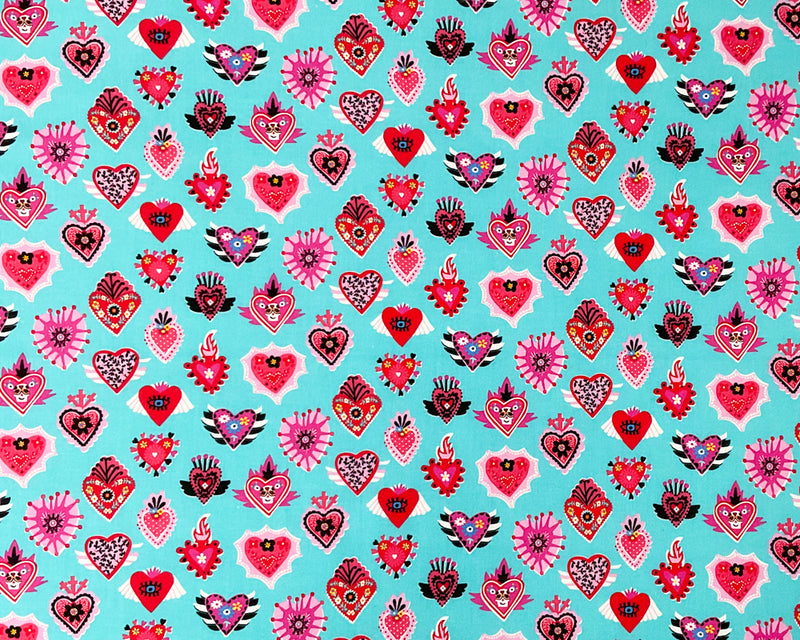 Blue Cotton Dashwood Studio Heart Printed Quilting Woven Fabric