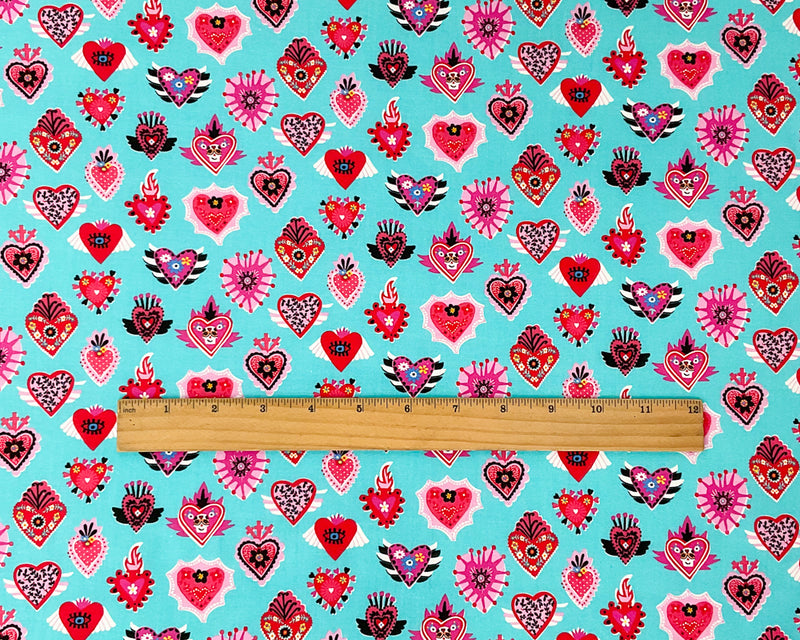 Blue Cotton Dashwood Studio Heart Printed Quilting Woven Fabric