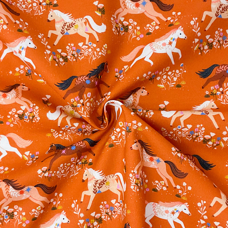 Orange Cotton Dashwood Studio Floral Horse Quilting Woven Fabric