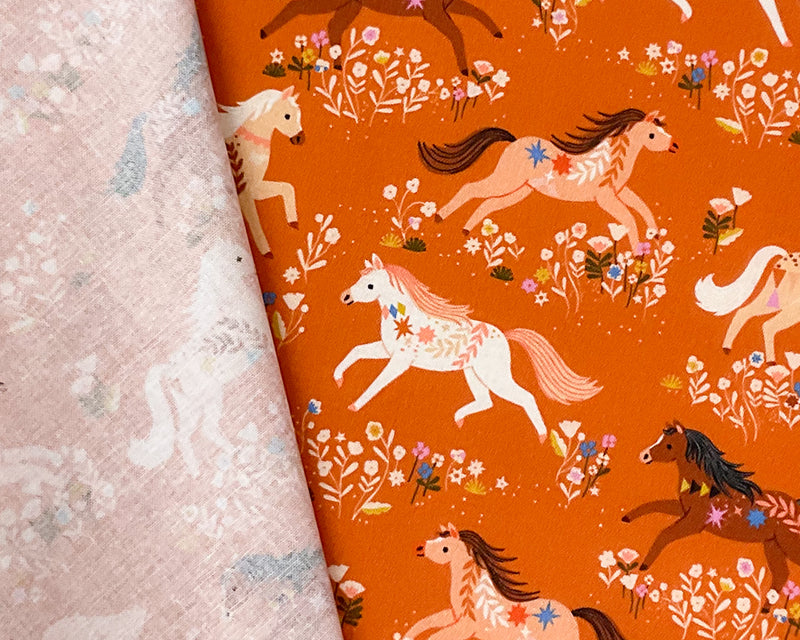 Orange Cotton Dashwood Studio Floral Horse Quilting Woven Fabric