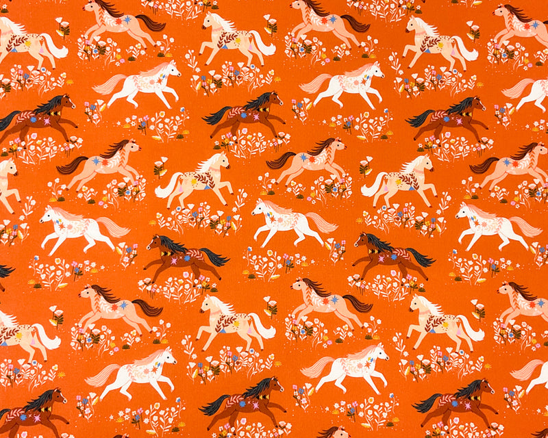 Orange Cotton Dashwood Studio Floral Horse Quilting Woven Fabric