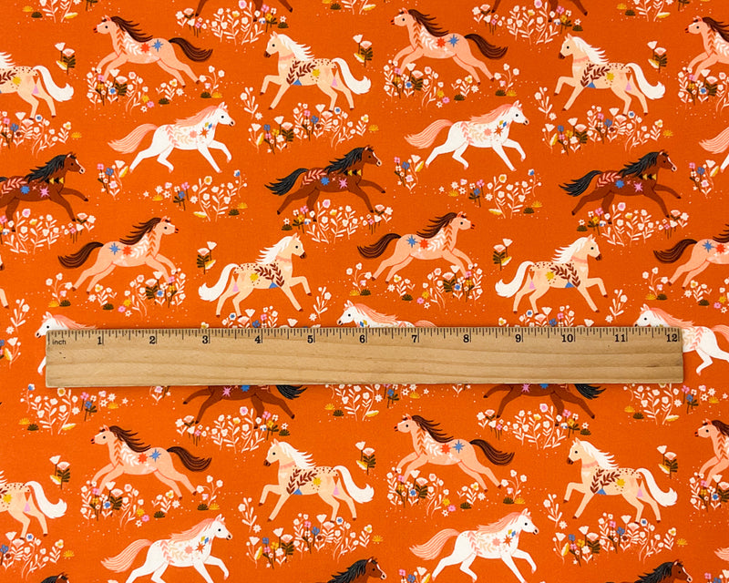 Orange Cotton Dashwood Studio Floral Horse Quilting Woven Fabric